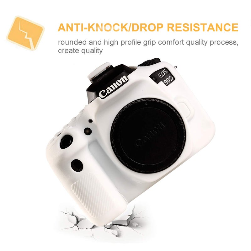 STSEETOP Camera Case for Canon EOS 90D - Silicone Protective DSLR Skin Cover, Detachable Cage, Shockproof, Dustproof (White) - Image 3